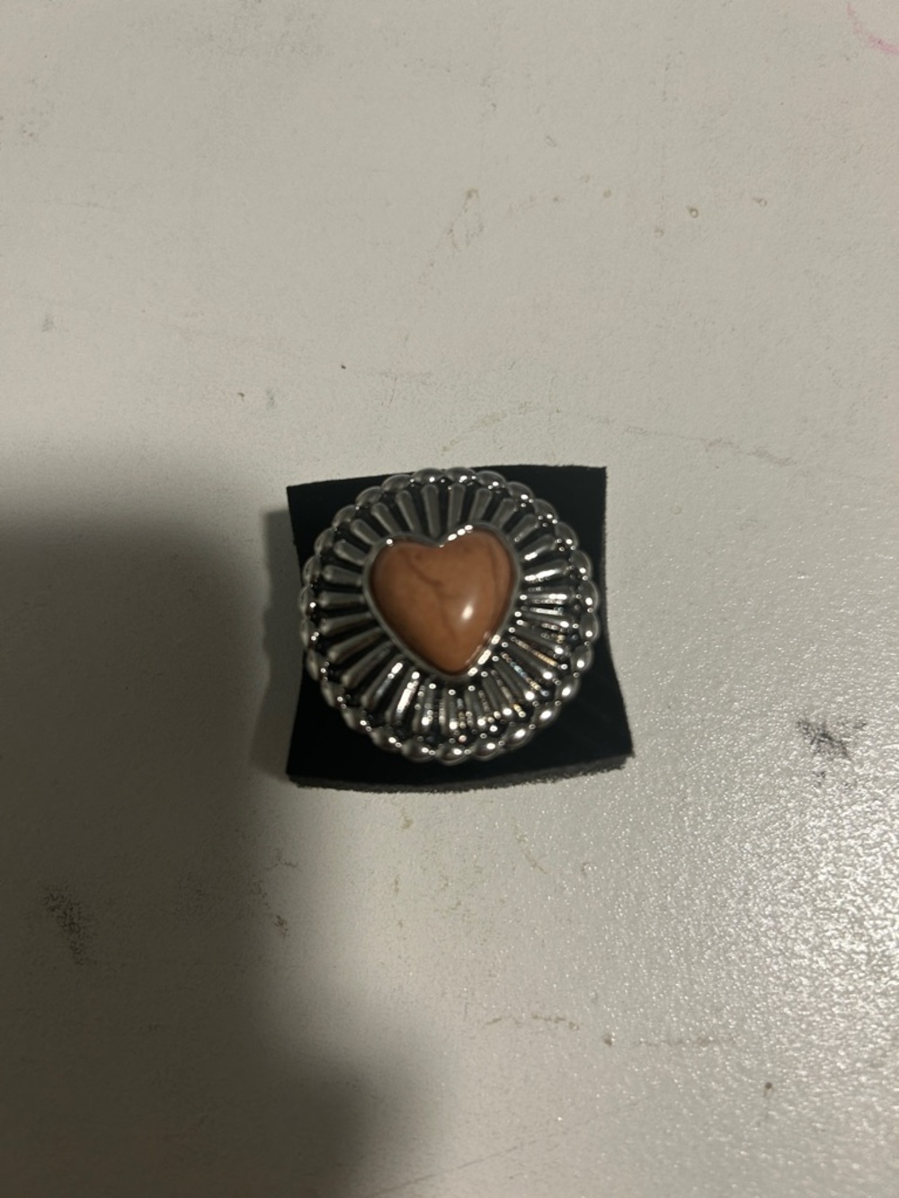 Silver-Tone Ring with Brown Heart Center